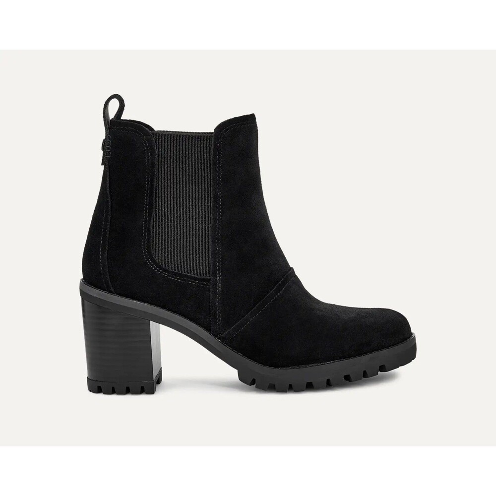 UGG HAZEL CHELSEA BOOTS IN BLACK LEATHER WATERPROOF HEELS US8/UK6/ EU39
